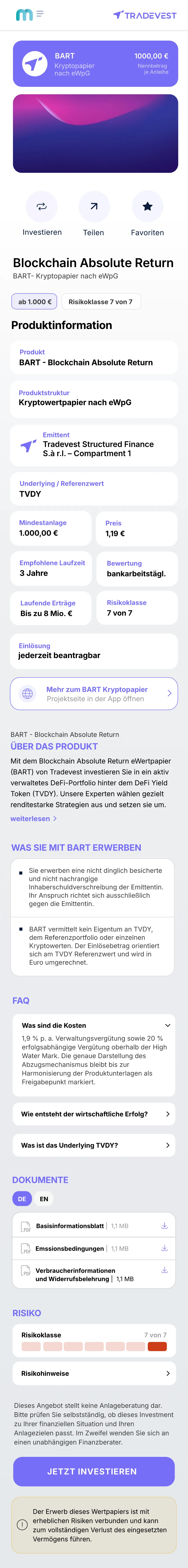 Produktdetail im Tradevest Space